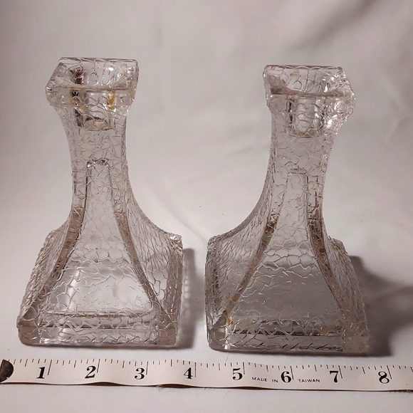 Vintage Cut Glass Alligator Cut Design Pillar Candle Holders Set of 2 - Picture 2 of 7